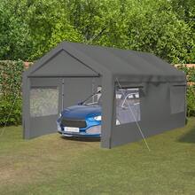 3x6m Garage Tent, Grey, With Folding Window, Removable Side Panel And Roof, Garden Tent, Car, SUV, Protective Cover For Boats And Trucks - A - 查看 2