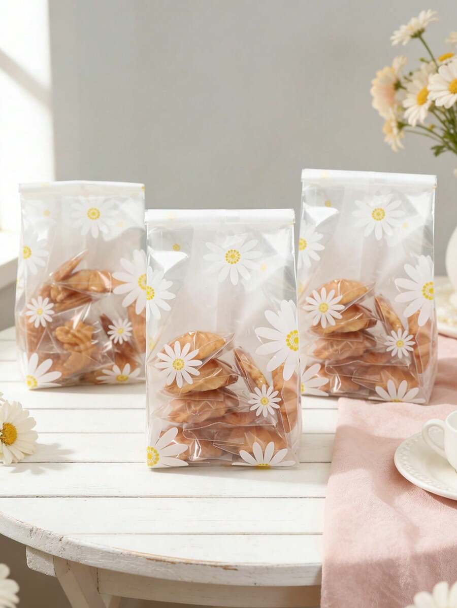 50个雏菊烘焙袋，花卉图案礼品袋，自封袋，礼品包装袋，收纳袋，购物袋，生日婚礼装饰，春季主题回礼袋，礼品包装袋，婴儿派对装饰，糖果饼干袋，玻璃纸包装袋，性别揭晓派对用品，餐桌装饰，包装用品