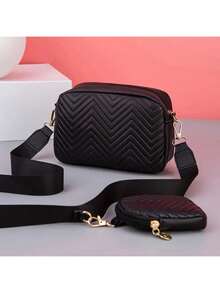 1pc Girls Mini Wave Pattern Embossed Letter Pouch, Phone Wallet Coin Purse - Black - View 3