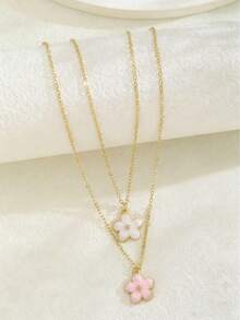 1 Pc Exquisite Fashion Five-Petal Flower Charm Clavicle Necklace,Stainless Steel Necklace ,Sweet Cute Street Accessory Gift For Daily Life - Cherry Blossom Necklace - View 2