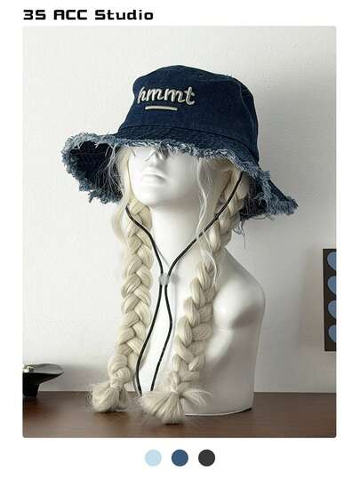 Vintage Washed Frayed Brim Bucket Hat, Small Face Flattering Sun Protection Denim Bucket Hat, Versatile Retro Distressed Bucket Hat For Women, Suitable For Summer Outdoor Activities, Hiking, Camping, Sun Shading