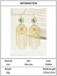 1 Đôi bông tai tua rua kiểu Bohemian bằng đá ngọc lam chạm khắc rỗng, kiểu dáng cổ điển sang trọng dành cho nữ, thích hợp cho tiệc tùng và các dịp lễ hội. - Vàng - Xem 6
