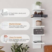 3/5 Layer Suspended Wall Shelf - A Modern Storage Unit That Saves Space, Made Of PVC Material, Suitable For Bedrooms, Living Rooms, And Offices - Practical Wall Bookshelves, Multifunctional Storage Shelves - 白色 - 查看 3