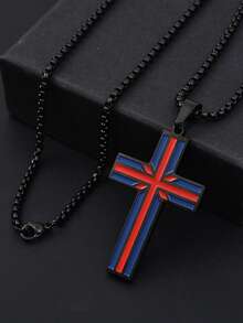 1件装时尚简约多色叠层十字架吊坠项链，男士款，蓝红交错十字架设计，适合日常佩戴，节日、生日、周年纪念日送给男友的礼物 - 彩色 - 查看 9