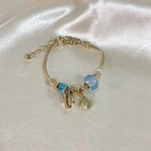 1件时尚夏季扇贝海龟心形吊坠手链，DIY沙滩饰品，女士礼物 - 金色 - 查看 11