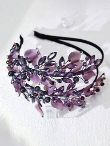 1件优雅手工仿珍珠和水钻新娘头箍，双层发箍，适合婚礼、派对、舞会等场合。 - 紫色 - 查看 8