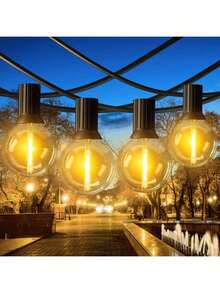 30M Festoon Lights Outdoor - G40 Garden String Lights With 52 (50+2) Shatterproof LED Bulbs, Mains Powered, IP45 Waterproof Outdoor Lights For Patio, Backyard, Party, Wedding [Energy Class E] - 黑色 - 查看 1