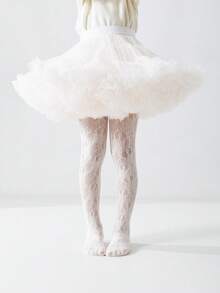 1条女童蕾丝边连裤袜，舒适柔软，时尚可爱，百搭打底裤，适合日常穿着、度假、返校季。 - 白色 - 查看 7