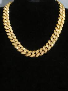 1pc European And American Fashion 15MM Thick Chain Bubble Chain Cuban Chain Necklace Hiphop Street Personalized Hip Hop Jewelry, Send Boyfriend Gift (Suggest You Size Up) - 金色 - 查看 2