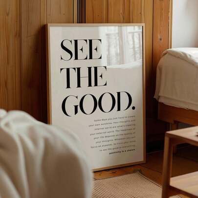 1 ชิ้น ภาพพิมพ์แคนวาสขาวดำสไตล์มินิมอล "See The Good" โปสเตอร์คำคมสร้างแรงบันดาลใจ, ของตกแต่งบ้านทันสมัยสร้างอารมณ์เชิงบวกสำหรับห้องนอน, หอพัก, สำนักงาน, ของขวัญสำหรับเธอ, มีกรอบหรือไม่ก็ได้