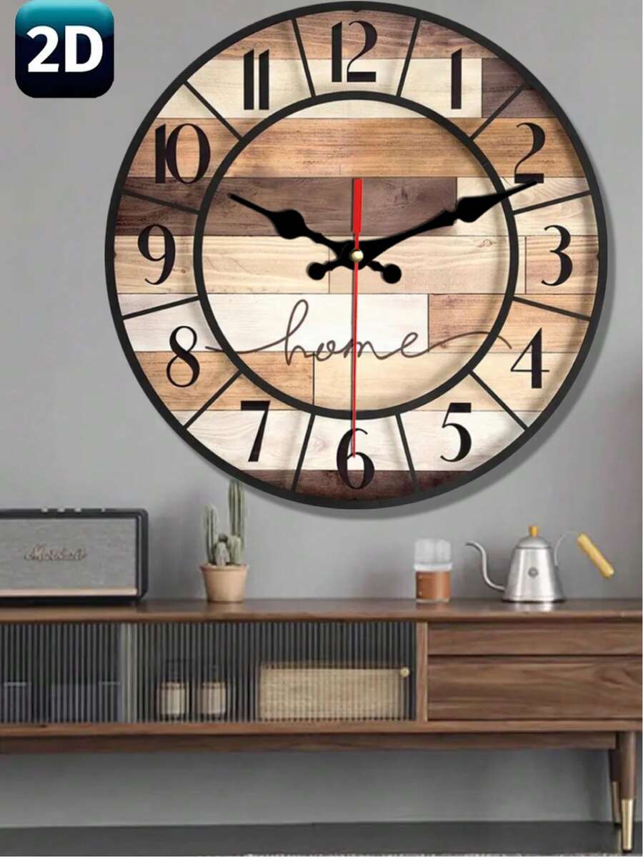 1pc 10-12 Inch Wooden Wall Clock, Silent Operation - Creative & Interesting Design, Suitable For Home Decor And Gifts, Battery Powered (Batteries Not Included), Room Decor - Multicolor - View 1