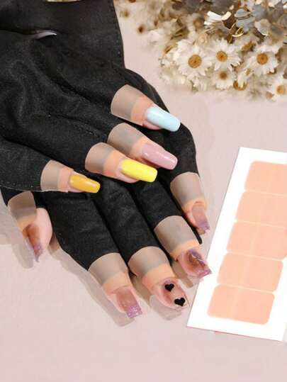 1双防紫外线美甲手套，凝胶专业级，防紫外线UV手套，黑色半露指尖，光疗手套，短款带胶带，美甲防护手套，保护双手