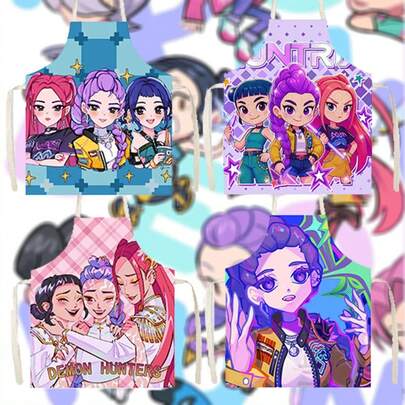 Mattel Häxjaktsförklädesserie: K-POP Häxjaktsstil Kreativt förkläde, HD-tryckt färgglatt mönster, värmebeständigt och slitstarkt tyg, vändbar design, med ficka för bekvämlighet, justerbar knytband, lämplig för matlagning, bakning, hantverk, modern och praktisk, visar upp ungdomlig vitalitet och personligt anpassad, perfekt för familjesammankomster och presenter