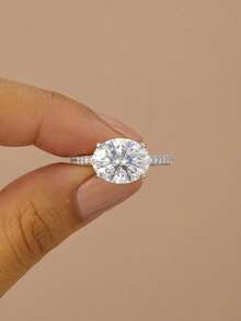 1 chiếc nhẫn hình bầu dục cổ điển bằng bạc Sterling 925, khảm họa tiết tinh tế, quà tặng cặp đôi nhân dịp Lễ Tình nhân/Sinh nhật, mặt dây chuyền duyên dáng, thanh lịch dành cho nữ. - Bạc - Xem 3