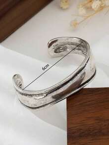 1pc Vintage Silver-Color Wide Oversized Chunky Metal Bracelet - Antique Silver - View 6