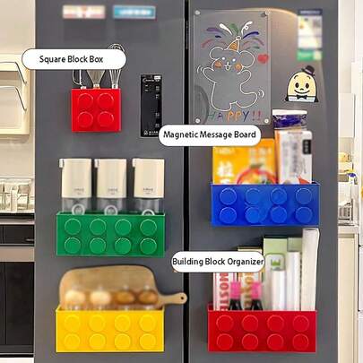 Modular Magnetic Building Blocks Storage | Multi-Function Fridge Side Rack For Spices & Wrap | Expandable Kitchen & Pantry Organizer With Customizable Layout