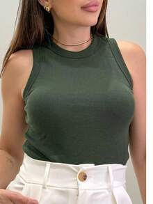 Women's Basic And Essential Tank Top For Summer And Carnival - Army Green - View 3