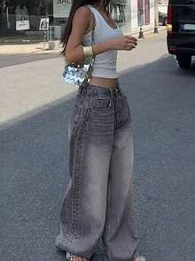 Low Rise Baggy JeansOversized Streetwear Pants High Waist Loose Fit Jeans Retro Baggy Trousers Minimalist Wide Leg Pants Casual Slouchy Jeans Oversized Trouserspants For Womenspring Outfits For Womenpantalones De Mujersweatpantscargo Pants Women - 灰色 - 查看 4
