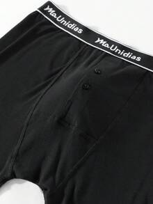 1 buah celana dalam boxer pria ukuran 1XL-6XL plus size dengan resleting depan, desain huruf di pinggang, celana pendek dalam pria panjang sedang - Hitam - View 6