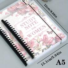 A5,160pages,PP Transparent Loose-Leaf Notebook,Floral Ring-Bound Notebook,Textured Cover,Lily And Gardenia,Loose-Leaf Binding Diary,Travel Journal,Learning,Business,Home,Back To School,Perfect Gift - Multicolor - View 2