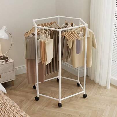 360° Rotatable Mobile Hexagonal Storage Shelf & Clothes Drying Rack - Heavy-Duty Metal Floor-Standing,Suitable For Bedroom,Bathroom, Balcony, Living Room - Space-Saving Multi-Tier Organizer