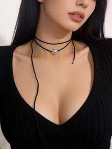 Dây chuyền choker hình nơ cầu kiểu Hàn Quốc mới năm 2026 dành cho nữ, thiết kế tối giản sang trọng. - hạt tròn - Xem 7