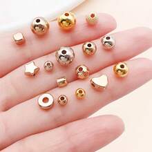 100pcs Metal Beads Set Golden, Rose Gold & Silvery Round, Heart, Star, Square Hoop Spacer Beads For DIY Bracelet, Necklace & Earring Jewelry Making - Multicolor - View 3