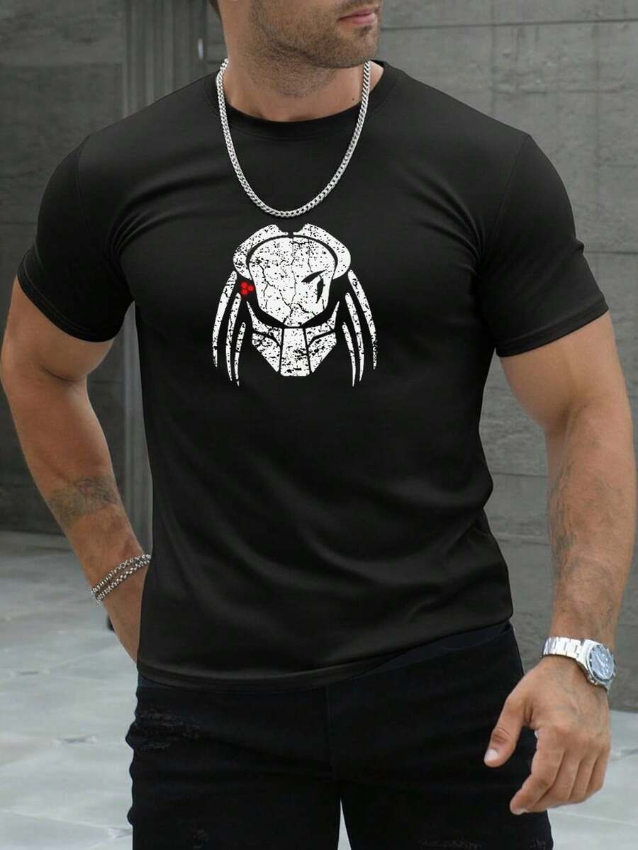 Camiseta hombre cuello redondo y manga corta. Para hombres y mujeres, para parejas, para parejas, camiseta de manga corta con estampado de moda, camiseta de media manga, cómoda y transpirable - Negro - Ver 1