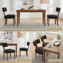 Mikibama Upholstered Dining Chairs, Mid-Century Modern Dining Chairs With Wood Legs, Linen Fabric Farmhouse Kitchen Chairs Armless, Comfy Side Chair For Living Room/Kitchen - màu đen - Xem 5