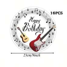 64件套音乐主题生日派对一次性餐具套装，包括一次性餐盘、餐巾纸和纸杯 - 彩色 - 查看 10