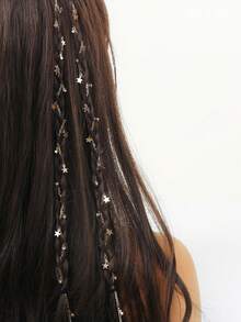 2pcs Gold Star Tassel Hair Clips Set, Bohemian Cute Hip Hop Hair Accessories, Star Moon Combination, Eid Mubarak Gift, Party Hair Rings & Braids - Gold - View 5