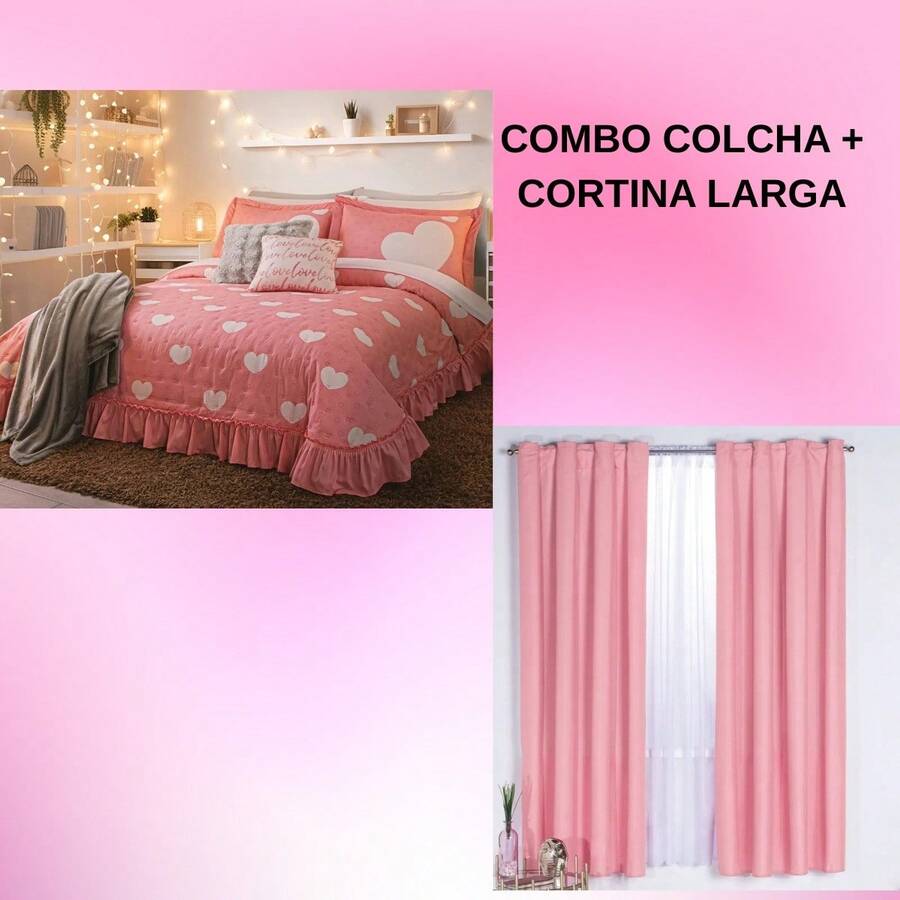 Set de Dormitorio: Colcha Estampada con Cortinas Largas BEAUTTY HOME - LOVELY - Ver 1