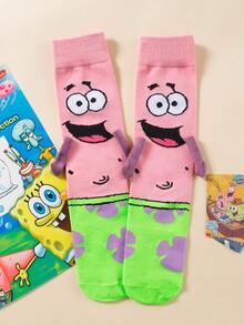 SpongeBob SquarePants 半双装可爱卡通联名磁性牵手海星图案中筒袜，透气吸湿，独特百搭，适合约会和日常穿着 - 彩色 - 查看 13
