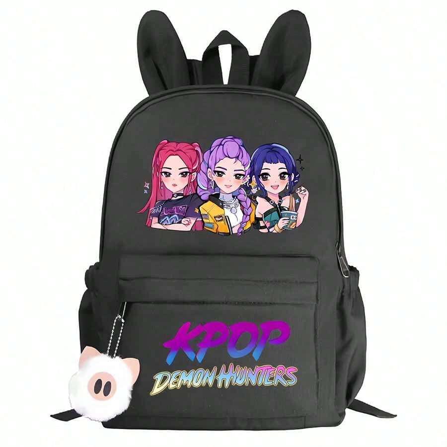 1pc K-Pop Anime Cartoon Print Student Fashion Casual Backpack, Cute Rabbit Ear Design, Lightweight - Multicolor - View 1