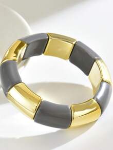 1件女士亚克力厚手镯，金色宽树脂圆形几何开口手镯，轻盈时尚的Y2K风格饰品，送给闺蜜或姐妹的完美礼物 - 灰色 - 查看 3