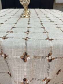 HXARTMIS 1PC Gray Linen Tablecloth With Brown Embroidered Small Flowers, Oval Large Tablecloth With Elegant Exquisite Lace Edge. Tablecloth, Birthday Tablecloth, White Tablecloth, Baptism Tablecloth, Pink Tablecloth, Stain-Resistant Tablecloth, Furniture Doilies, Living Room Rug, Plastic Kitchen Tablecloth, Round Tablecloth - Gray Hemp + Coffee - View 7