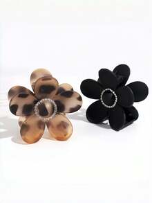 1pc Women's Fashion Leopard Flower Matte Claw Clip With Rhinestones, Versatile Hair Claw Hair Accessory, Suitable For Everyday Use - Multicolor - View 2