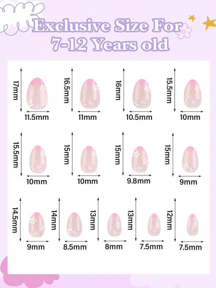 EBANKU 26pcs Press-On Nail Art Stickers For Kids, Floral French Manicure Nail Stickers For Girls Aged 8-12, DIY Home Nail Salon Kids Nails - Multicolor - View 3