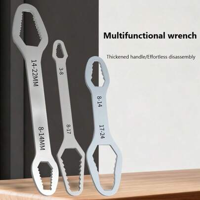 3pcs Heavy Duty Combination Wrench Set - Multifunctional Double-Ended Open-End Wrench - High Hardness, Professional Repair Solid Hex Dual-Head Wrench Accessories, Suitable For Narrow Spaces And Maintenance