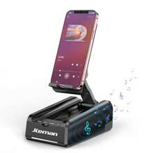 Jteman Soporte para teléfono con altavoz Bluetooth soporte para teléfono de escritorio con altavoz para un sonido más claro y estéreo soporte portátil para teléfono altavoz Bluetooth inalámbrico para iPhone  y más - negro - Ver 8