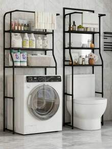 1pc Multi-Function Storage Rack, 3-Tier Black & White Dual-Color Storage Shelf, Bathroom/Balcony Floor Standing Organizer With Towel Bar + Large Capacity Storage Basket, Bathroom/Balcony Floor Standing Organizer, Waterproof Space-Saving Solution - Multicolor - View 1