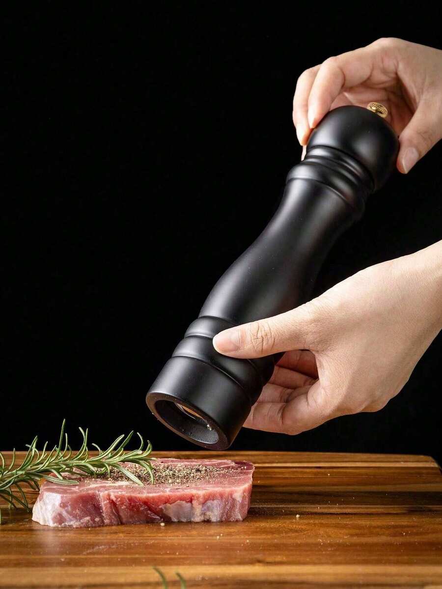 6英寸木制黑胡椒研磨器，手动研磨器，适用于胡椒粒、胡椒片、粗海盐，陶瓷研磨芯，厨房配件 - 彩色 - 查看 1