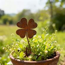 1/2pcs Rustic Metal Clover Garden Stakes, Outdoor Plant Decor For Ground Installation, Yard Garden Planter Decoration - Four-leaf Clover - View 5