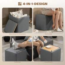 Storage Ottoman With Lid, Square Footrest, Cube Seat In Faux Leather, 40 X 40 X 40 Cm, Grey - Grey - View 3