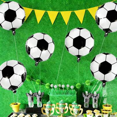 8 Pieces Of World Cup-Themed Style, Football-Shaped Aluminum Film Balloons And Accessories. Suitable For Football-Themed Birthday Parties, World Cup And Themed Parties.