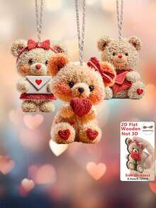 15pcs Valentine's Day Plush Bear Wooden Pendant | Cute Bear Pendant, Suitable For Home Decor, Office/Classroom Decor, Valentine's Day Party Supplies, Engagement Or Wedding Decoration, Realistic Tree-Shaped Pendant, Gift Tag - Multicolor - View 5