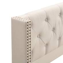140 X 190 Cm Mattress With Slatted Headboard And Headboard, Button Tufting, Rivet Tufting, Wooden Legs, Linen, Beige - Beige - View 7