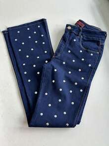 pthirillo Women's Dark Blue Flare Jeans With Butt-Lifting, High Waist, And Rhinestone Detail - Premium Rhinestone Jeans - 鏡子標誌 - 查看 4