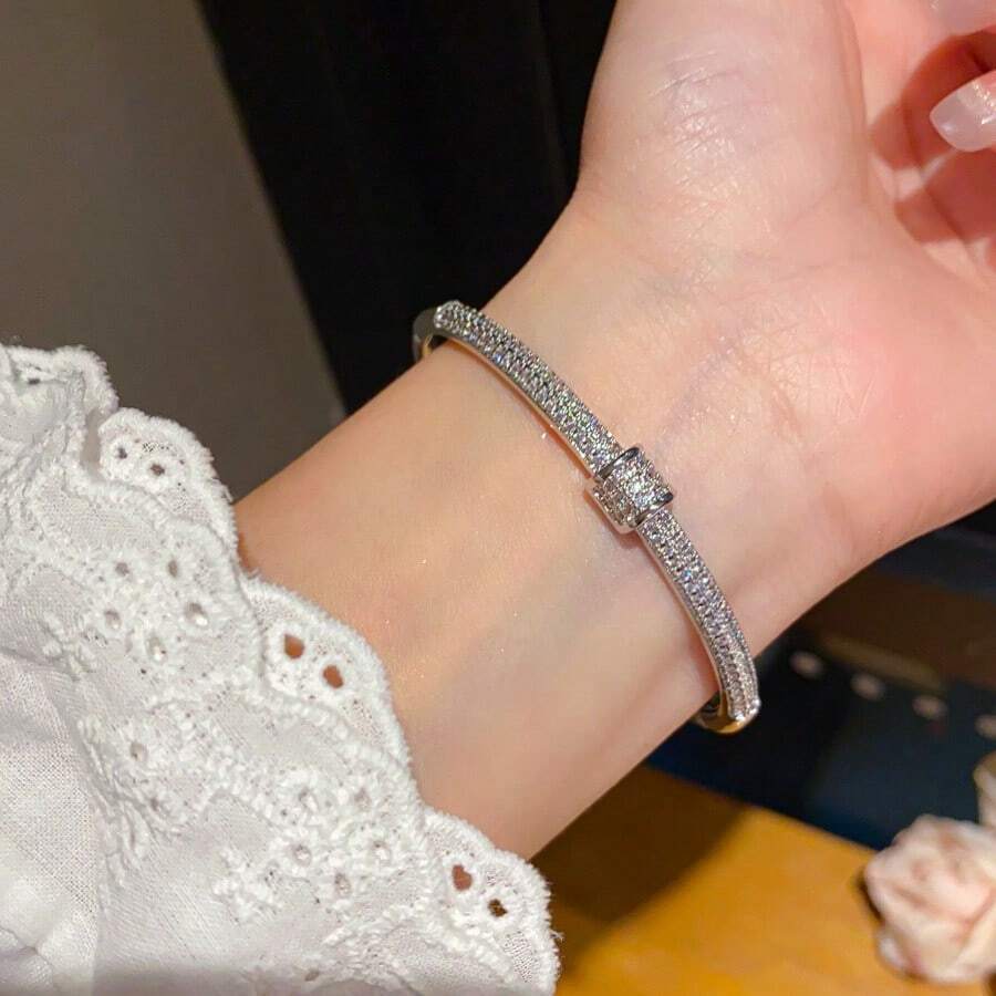 Women's Circular Bracelet In 925 Sterling Silver, Set With Cubic Zirconia And Plated In 18K Gold. - Bạc - Xem 1