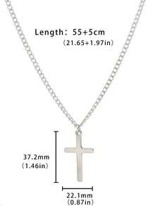 1件装 时尚不锈钢银色十字架装饰吊坠项链 经典链条项链 适合男士佩戴 珠宝配饰 - 銀色 - 查看 5